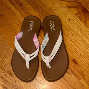 ❄️Flojos Margo Memory Foam FlipFlop Sandals Brown/White Womens Size 8 great cond